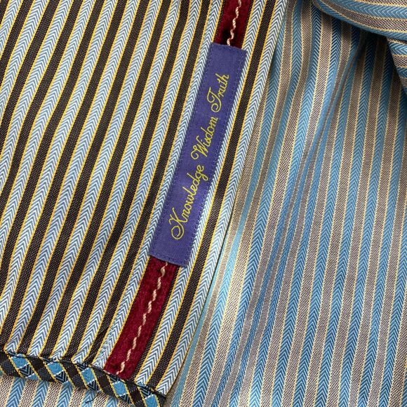 Robert Graham Button Up Shirt Men Medium Striped Blue Gray Velvet Trim Flip Cuff - Picture 8 of 16